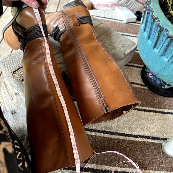 Santana Wellington Mustang Leather Mid Calf Boots Womens SZ 6 Harness Western - Picture 13 of 15